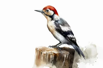 Watercolor Illustration Of A Middle Spotted Woodpecker