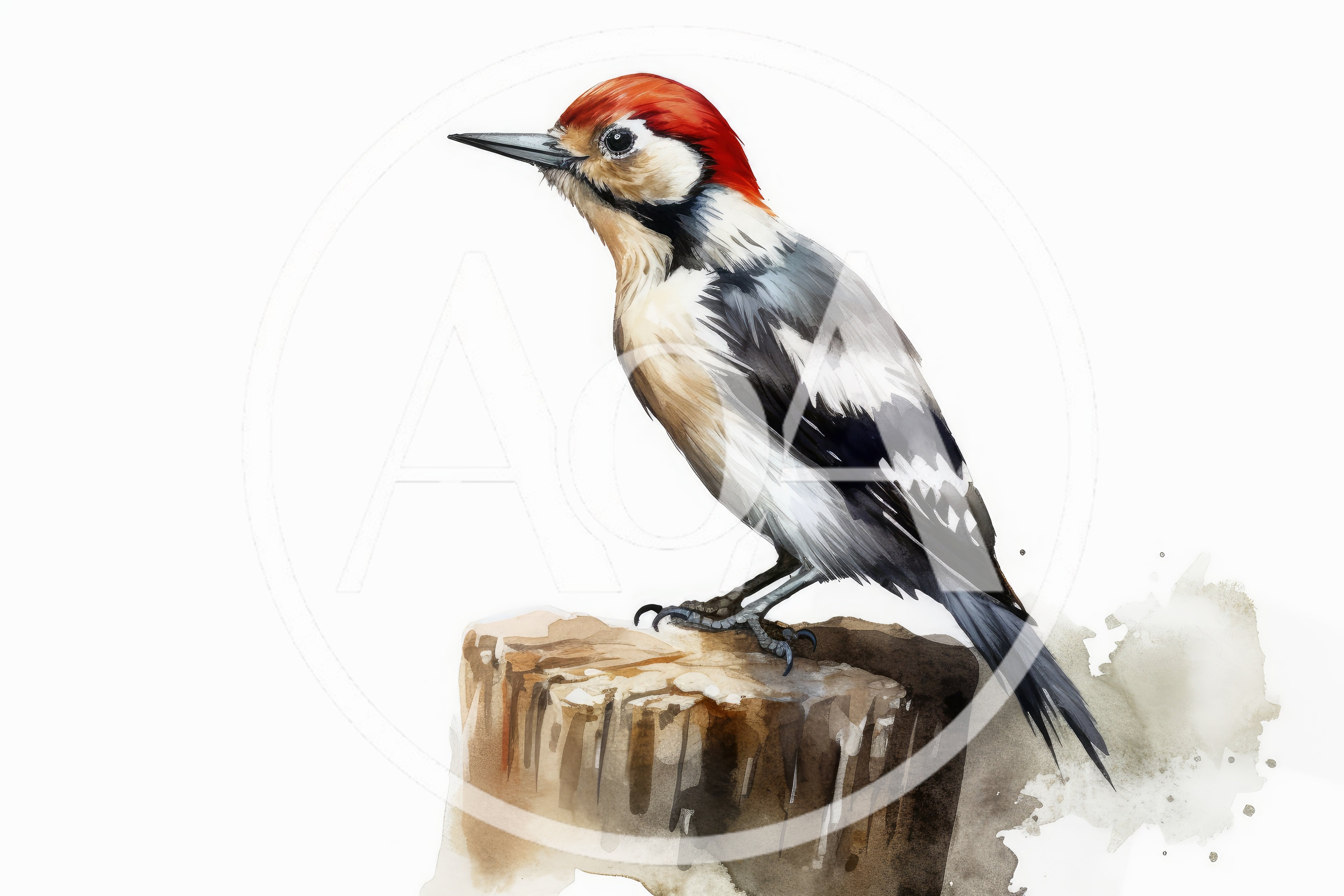 Watercolor Illustration Of A Middle Spotted Woodpecker