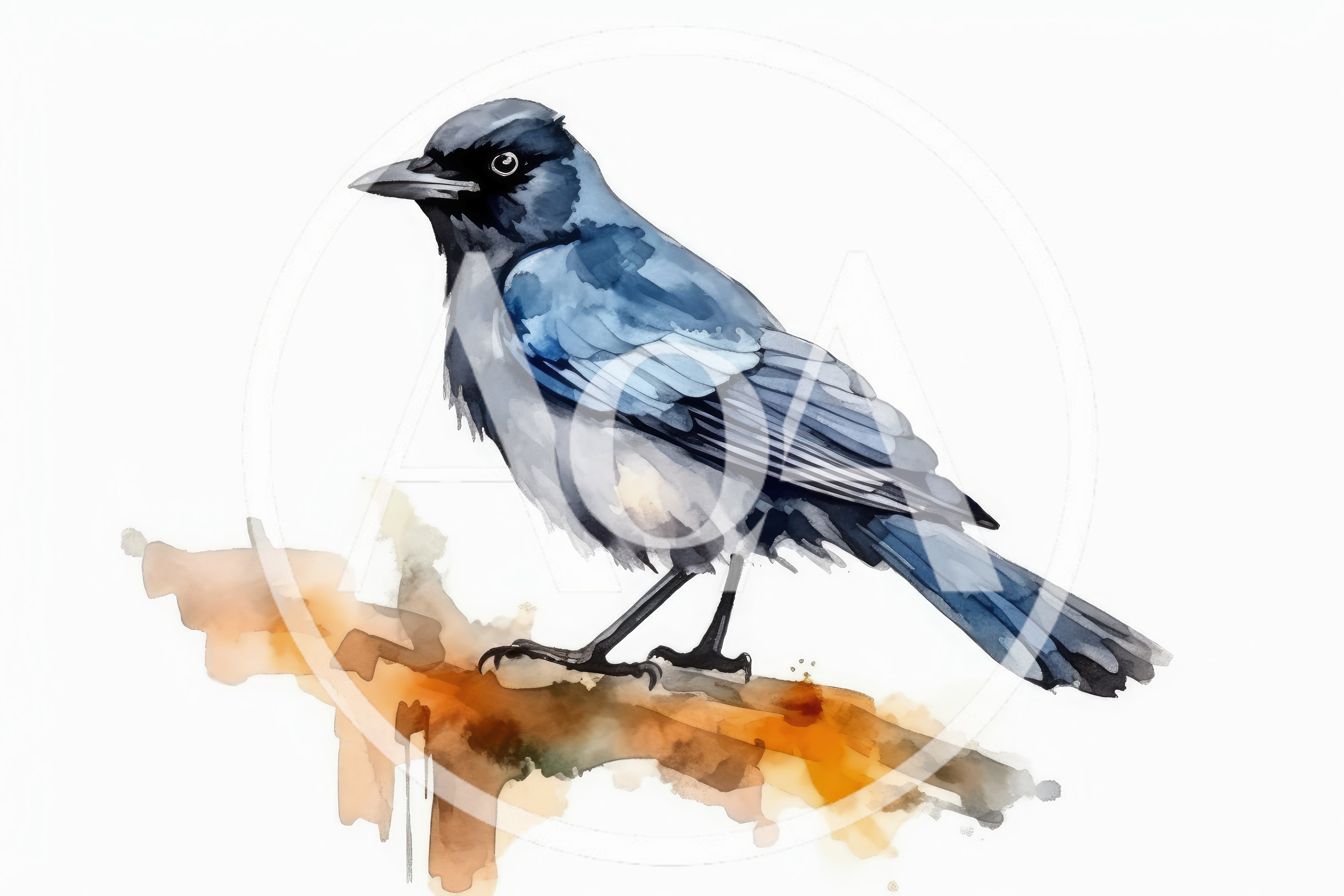 Watercolor Illustration Of A Blue Jay Perched On Branch