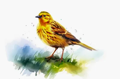Watercolor Illustration Of A Yellow Meadow Pipit Bird
