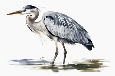 Watercolor Illustration Of A Great Blue Heron