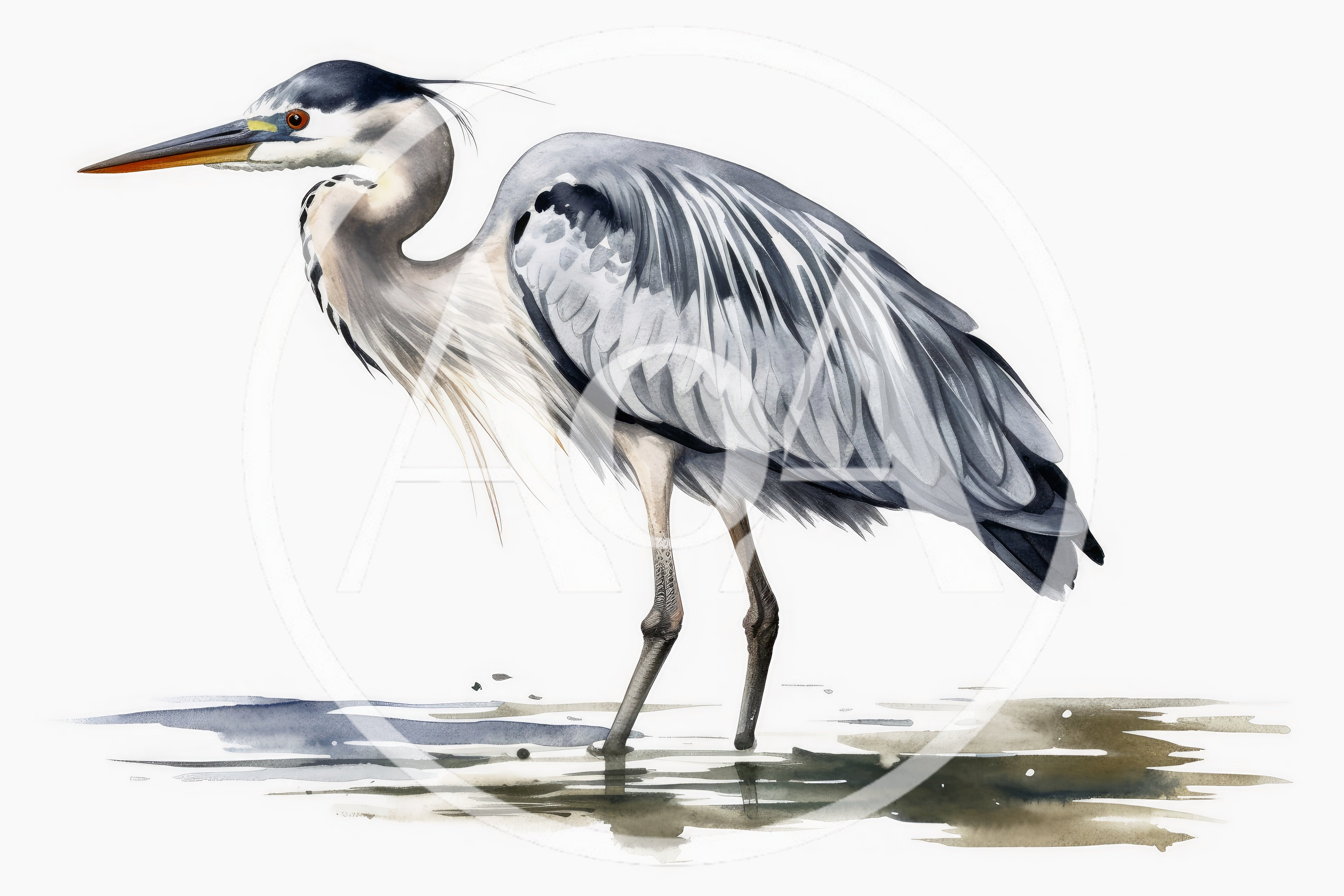 Watercolor Illustration Of A Great Blue Heron