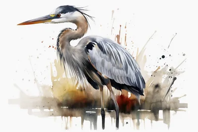 Watercolor Illustration Of A Great Blue Heron