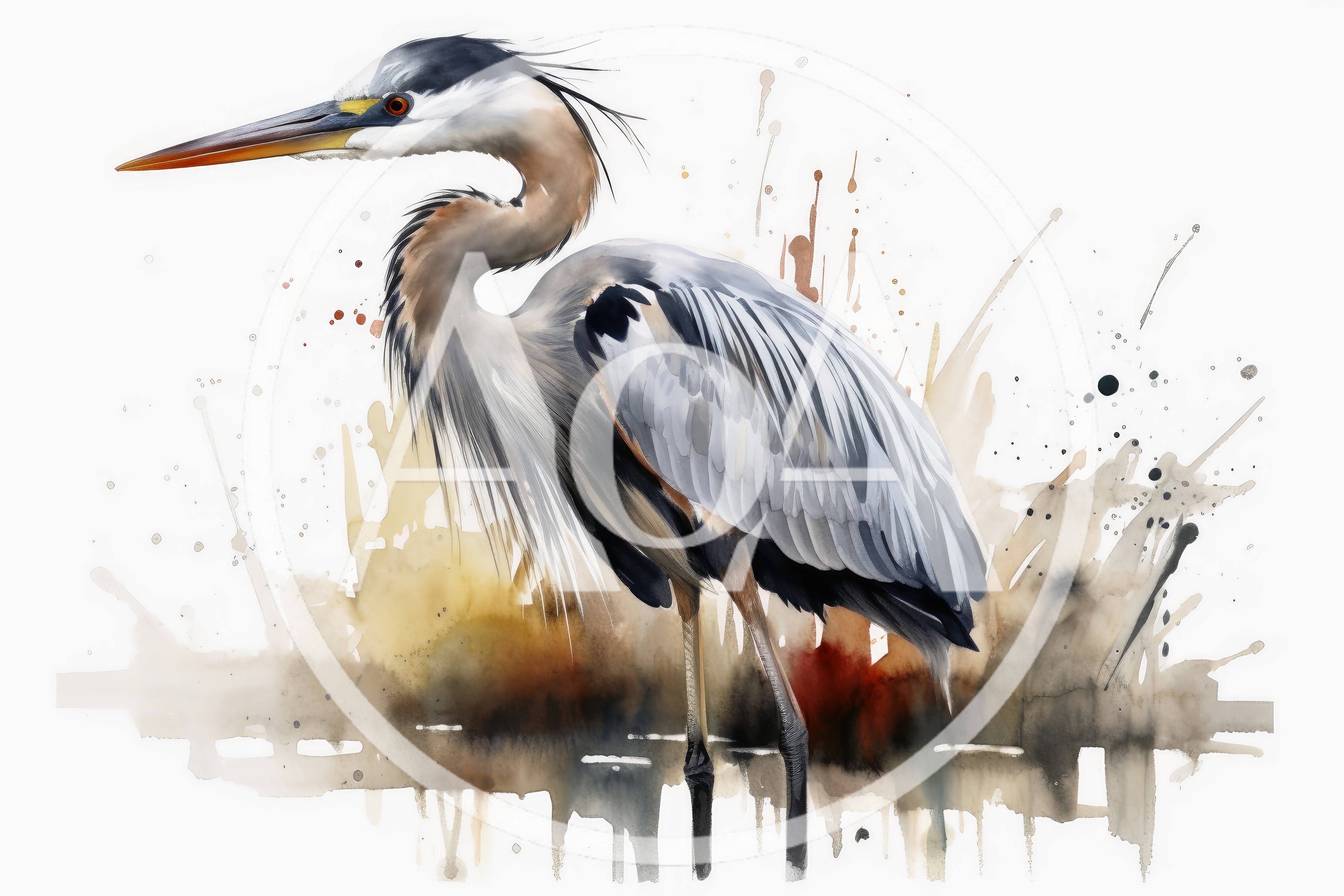 Watercolor Illustration Of A Great Blue Heron