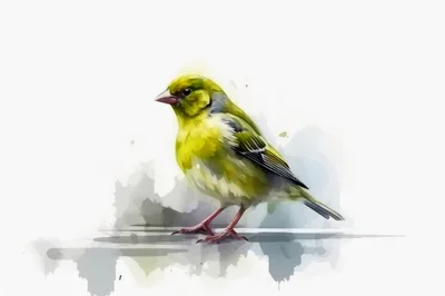 Watercolor Illustration Of A Yellow Goldfinch Bird