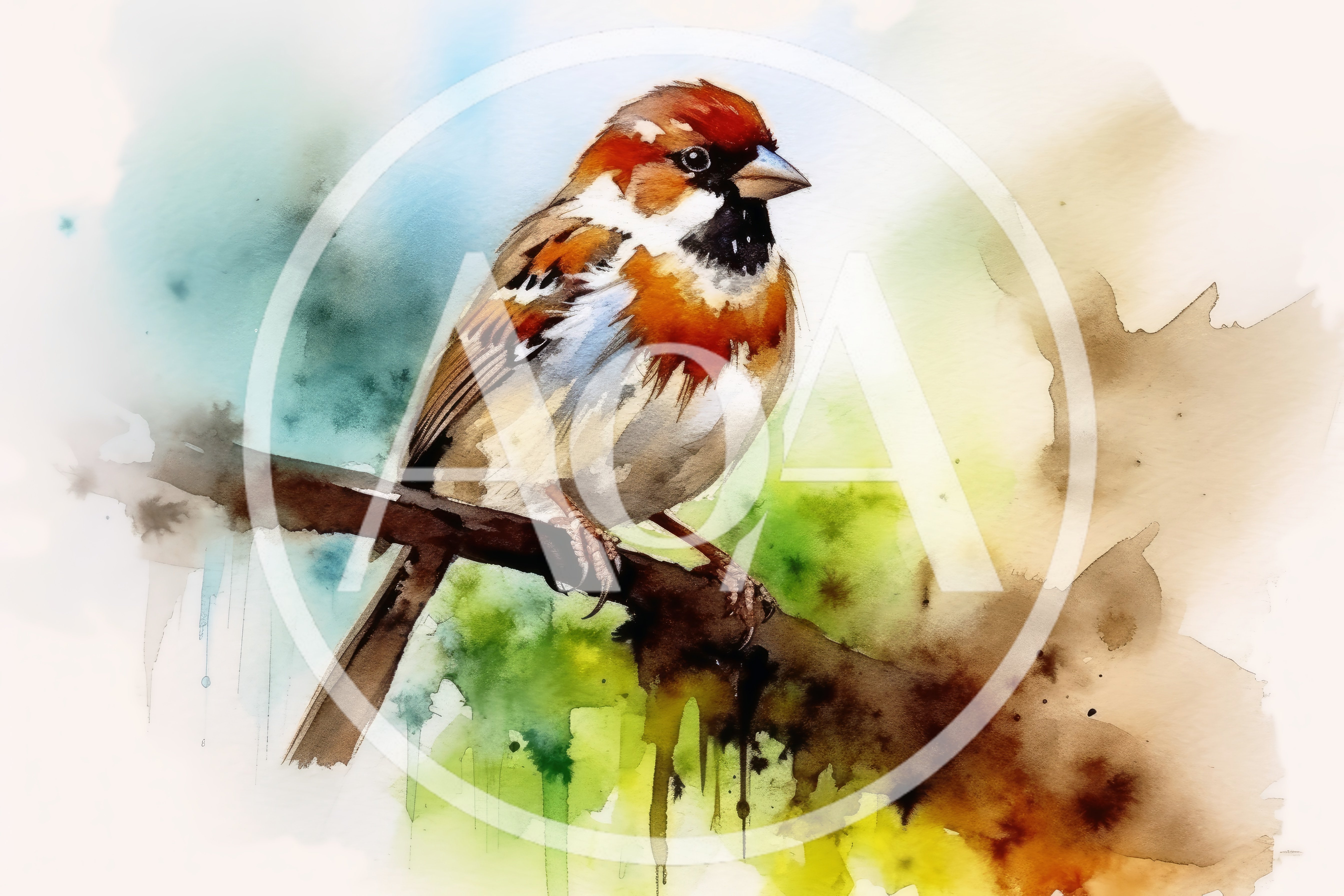 Watercolor Painting Of A Sparrow Perched On A Branch