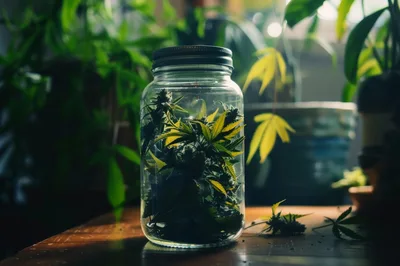 Cannabis Buds Stored In A Glass Jar