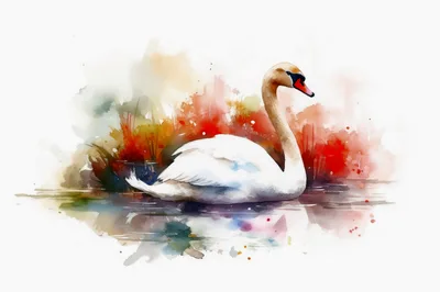 Watercolor Painting Of A Graceful White Swan