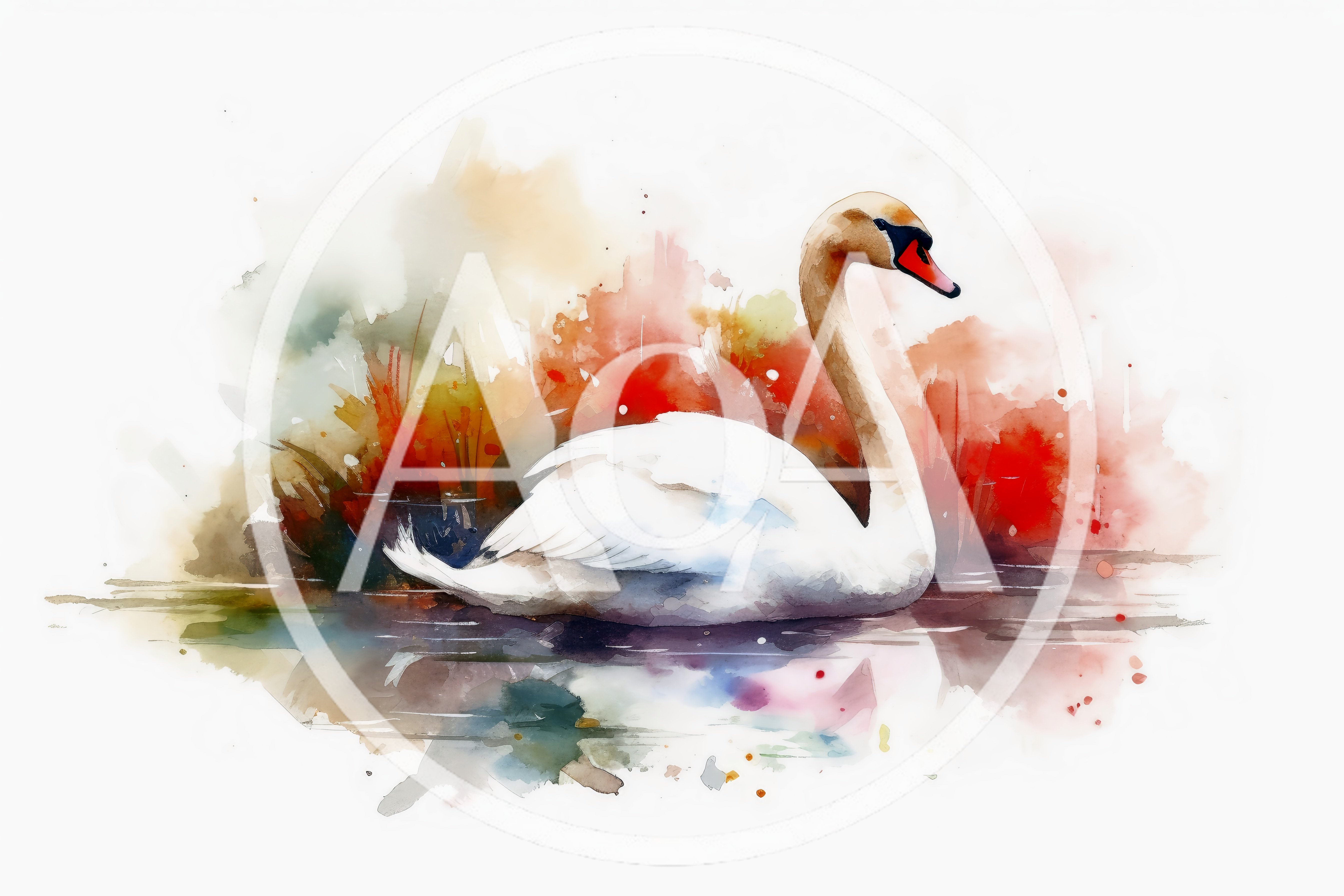 Watercolor Painting Of A Graceful White Swan