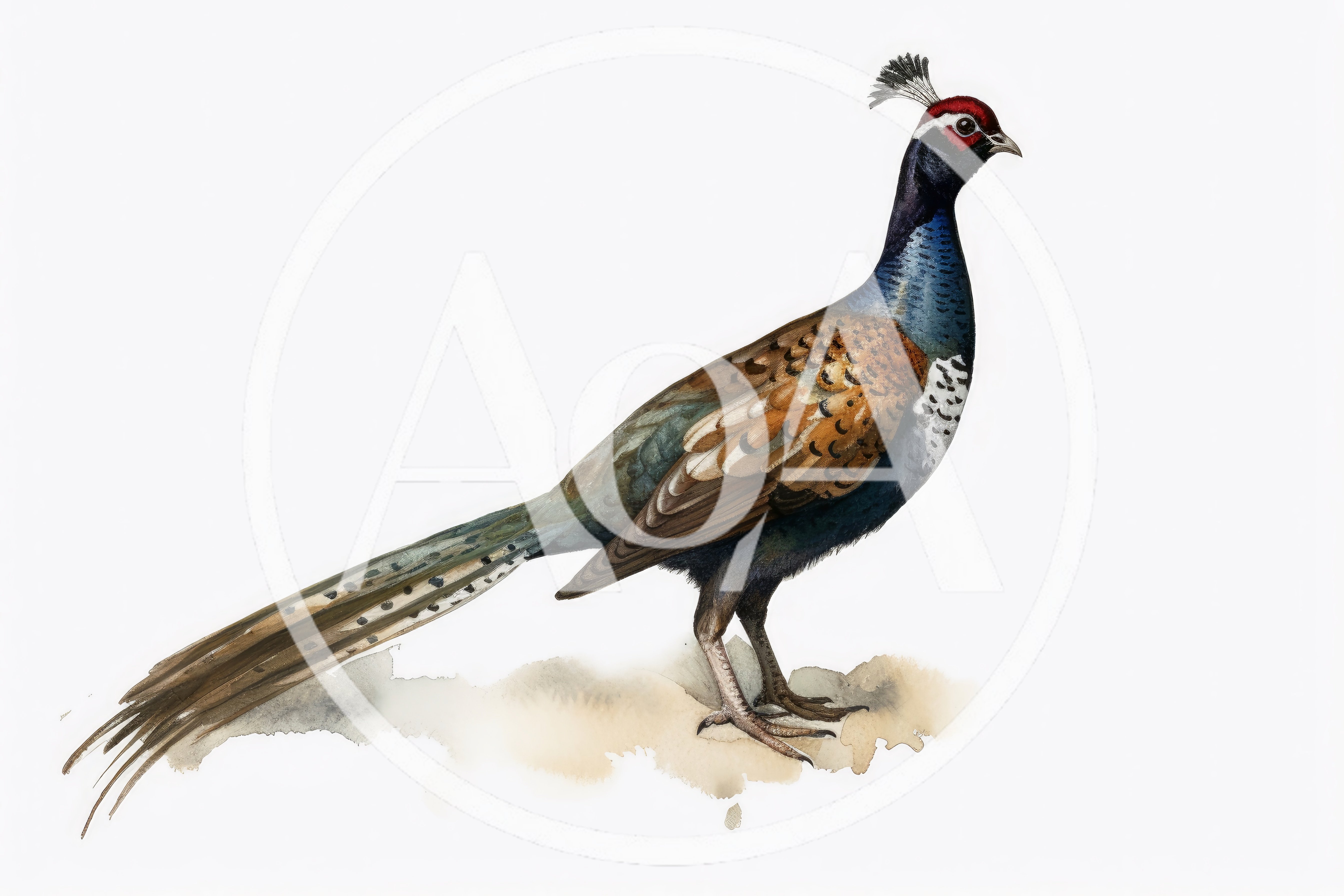 Watercolor Illustration Of An Elliot's Pheasant