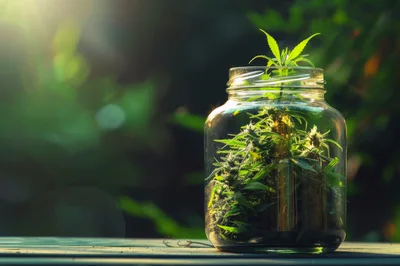 Cannabis Plant Growing Inside A Glass Jar