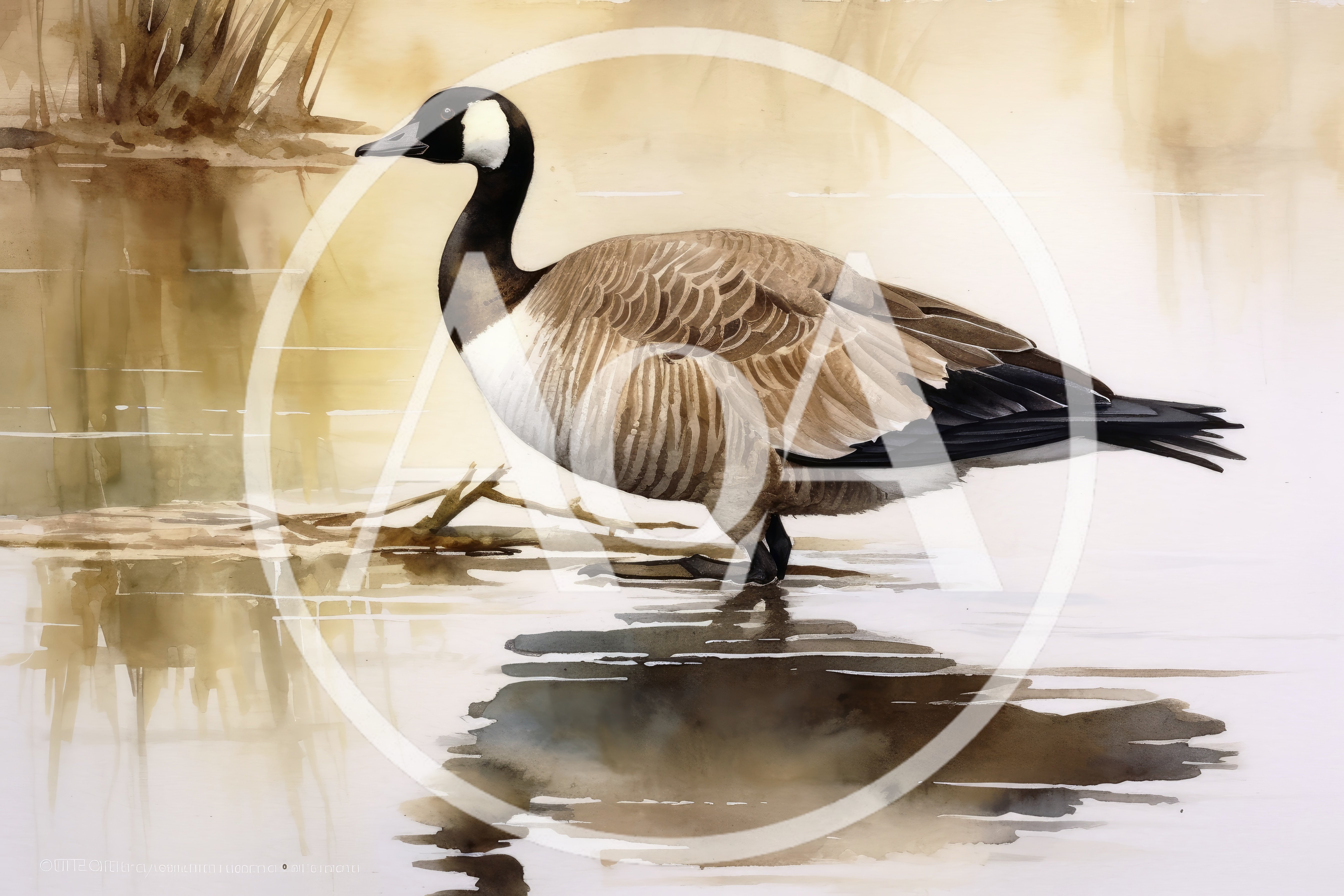 Watercolor Painting Of A Canada Goose Standing In Water