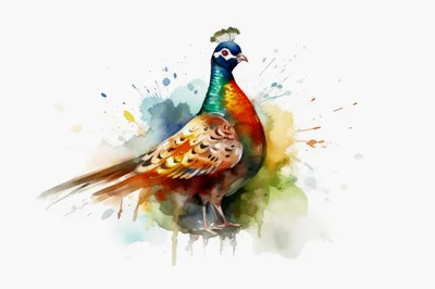 Watercolor Painting Of A Colorful Pheasant Bird