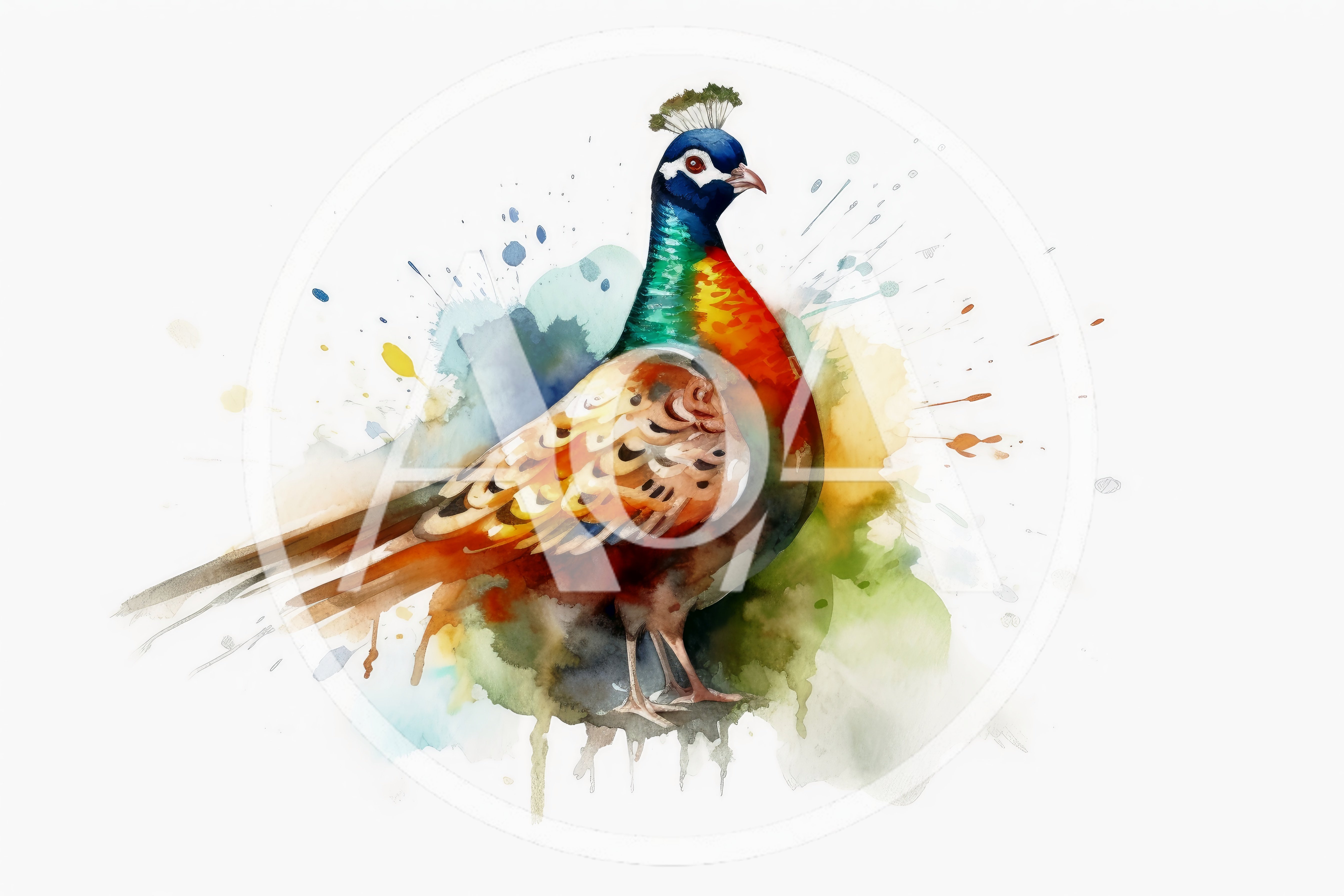 Watercolor Painting Of A Colorful Pheasant Bird