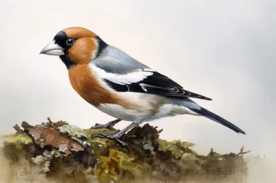 Detailed Watercolor Illustration Of A Hawfinch Bird