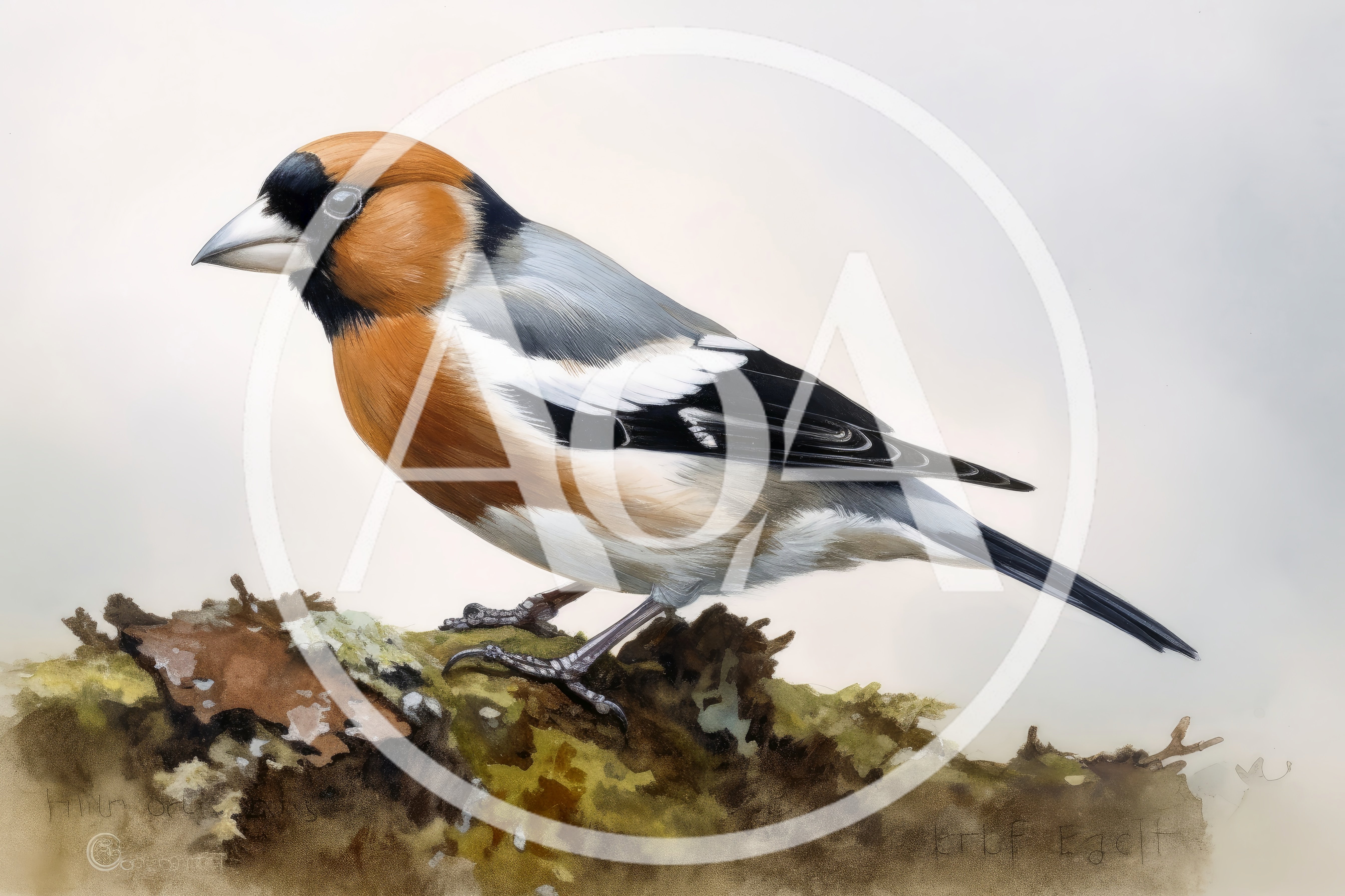 Detailed Watercolor Illustration Of A Hawfinch Bird