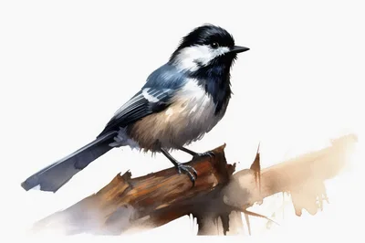 Watercolor Illustration Of A Black Capped Chickadee