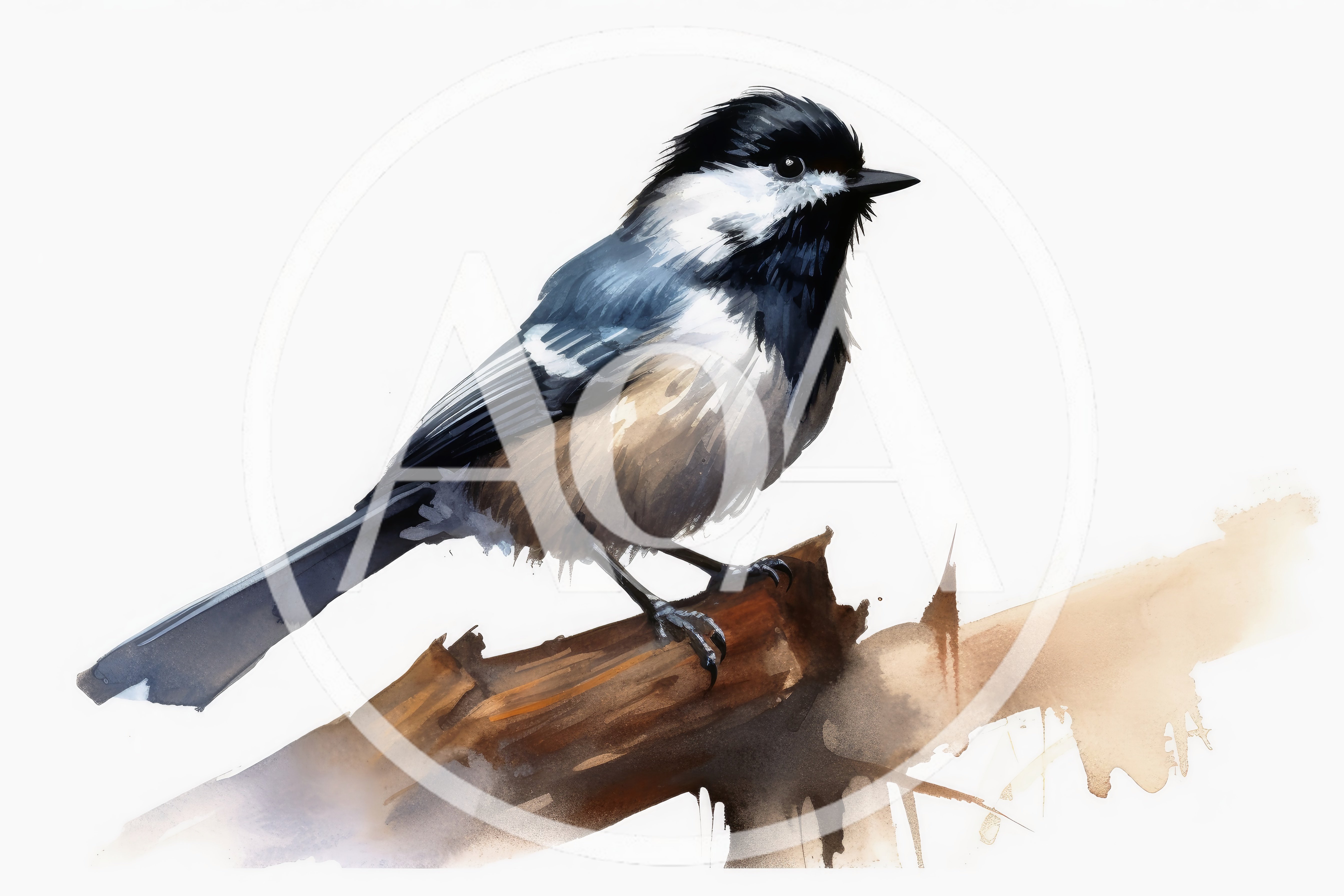 Watercolor Illustration Of A Black Capped Chickadee