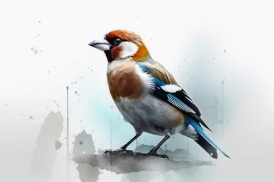 Watercolor Illustration Of A Hawfinch Bird