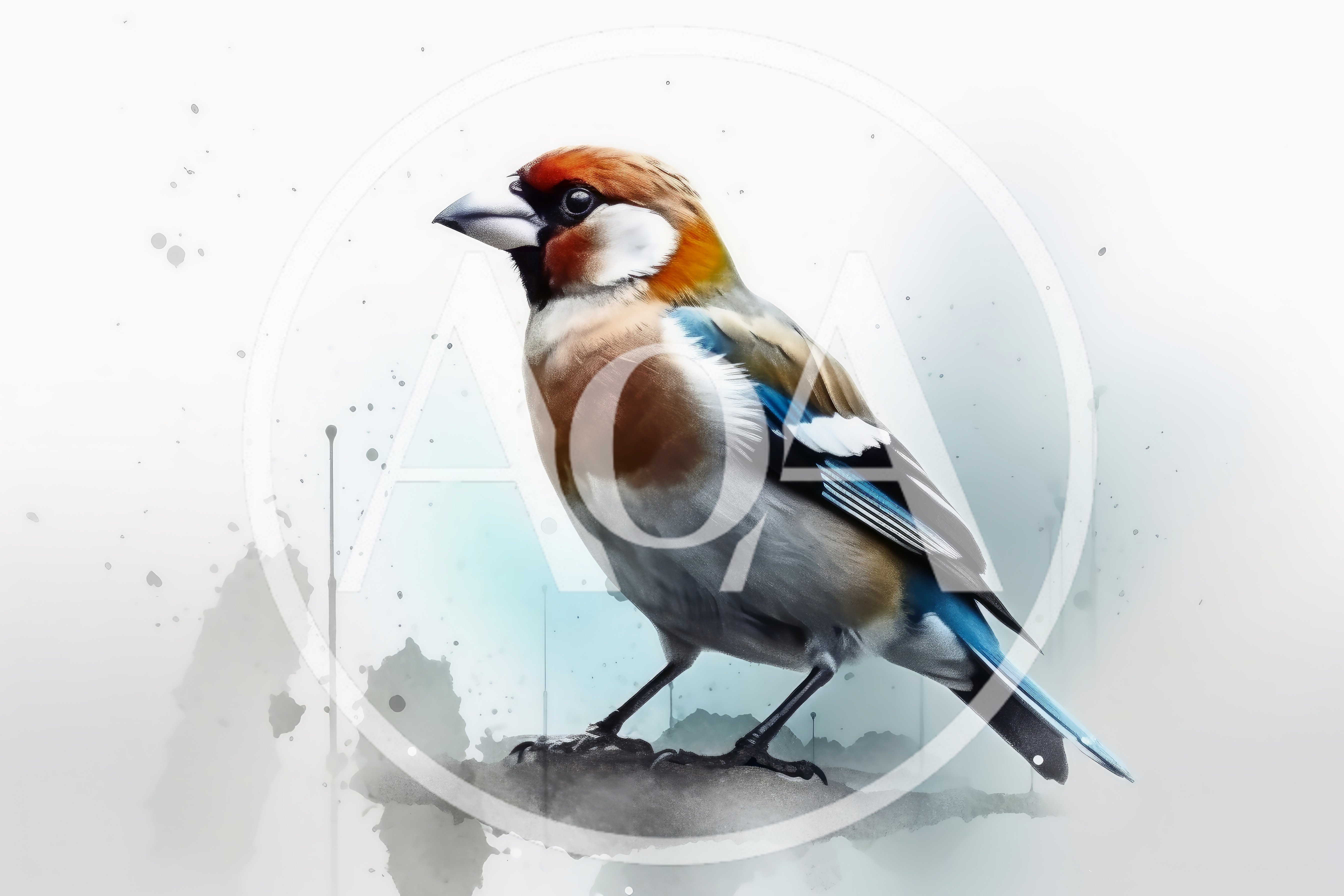 Watercolor Illustration Of A Hawfinch Bird