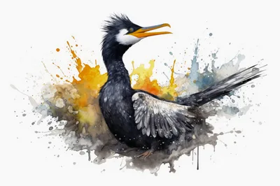Watercolor Illustration Of A Cormorant Bird