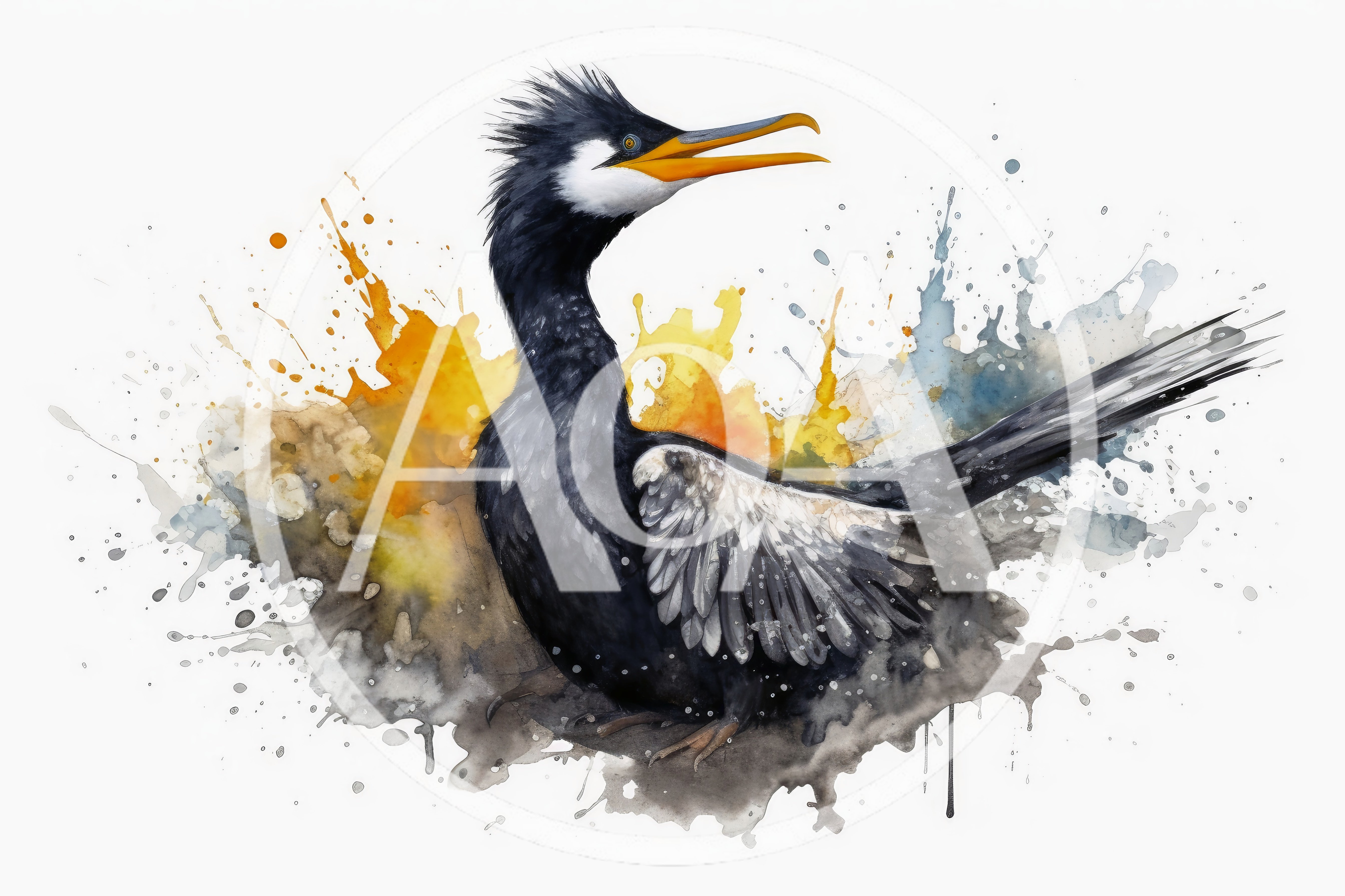 Watercolor Illustration Of A Cormorant Bird