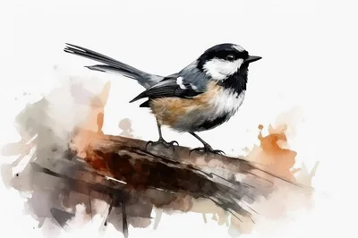 Watercolor Illustration Of A Small Bird On A Branch