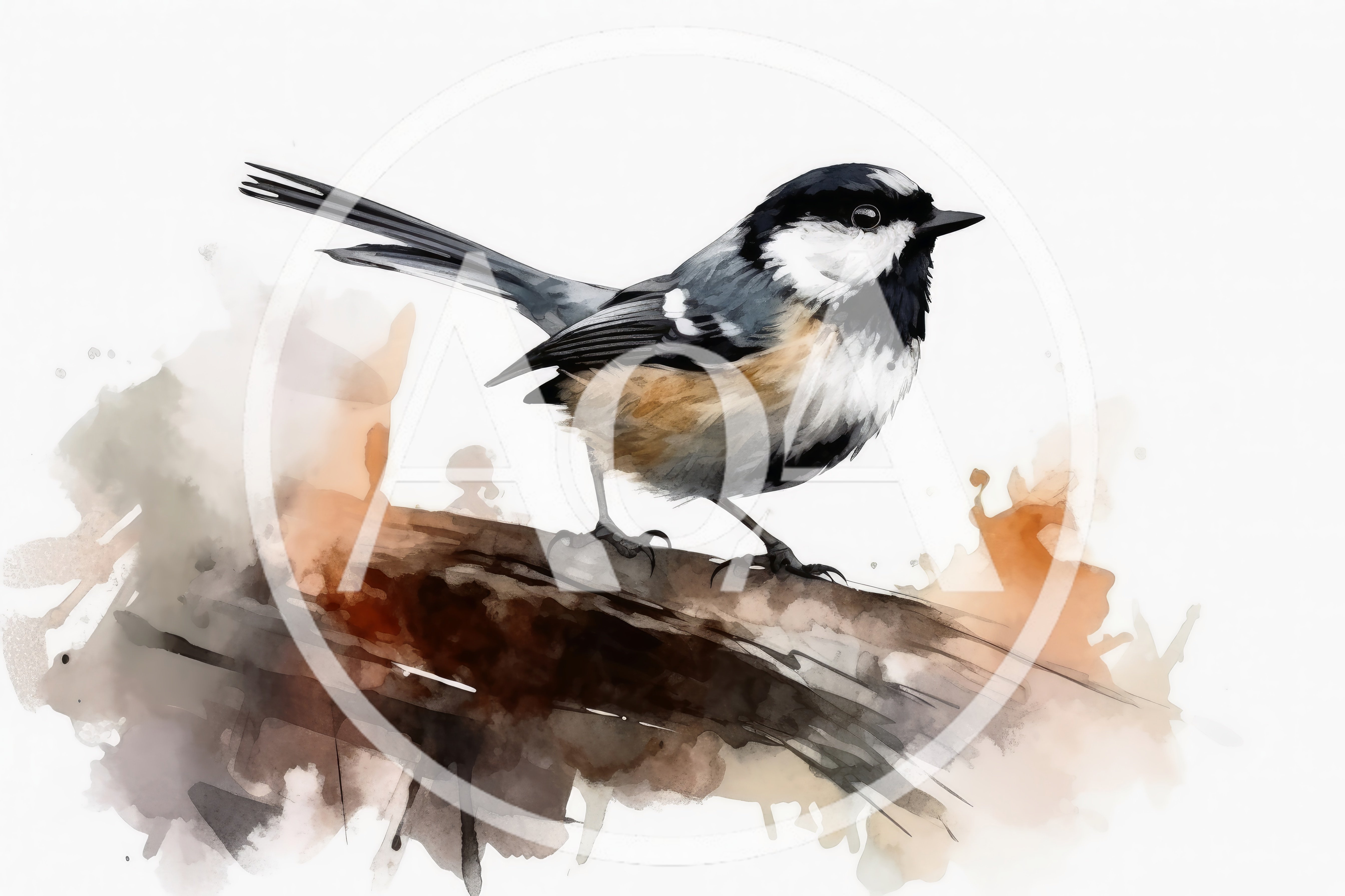 Watercolor Illustration Of A Small Bird On A Branch