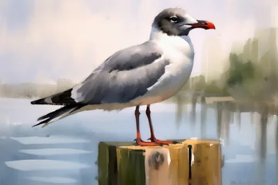 Watercolor Painting Of A Seagull Perched On A Piling