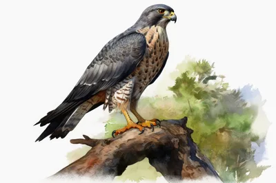 Watercolor Illustration Of A Perched Aplomado Falcon