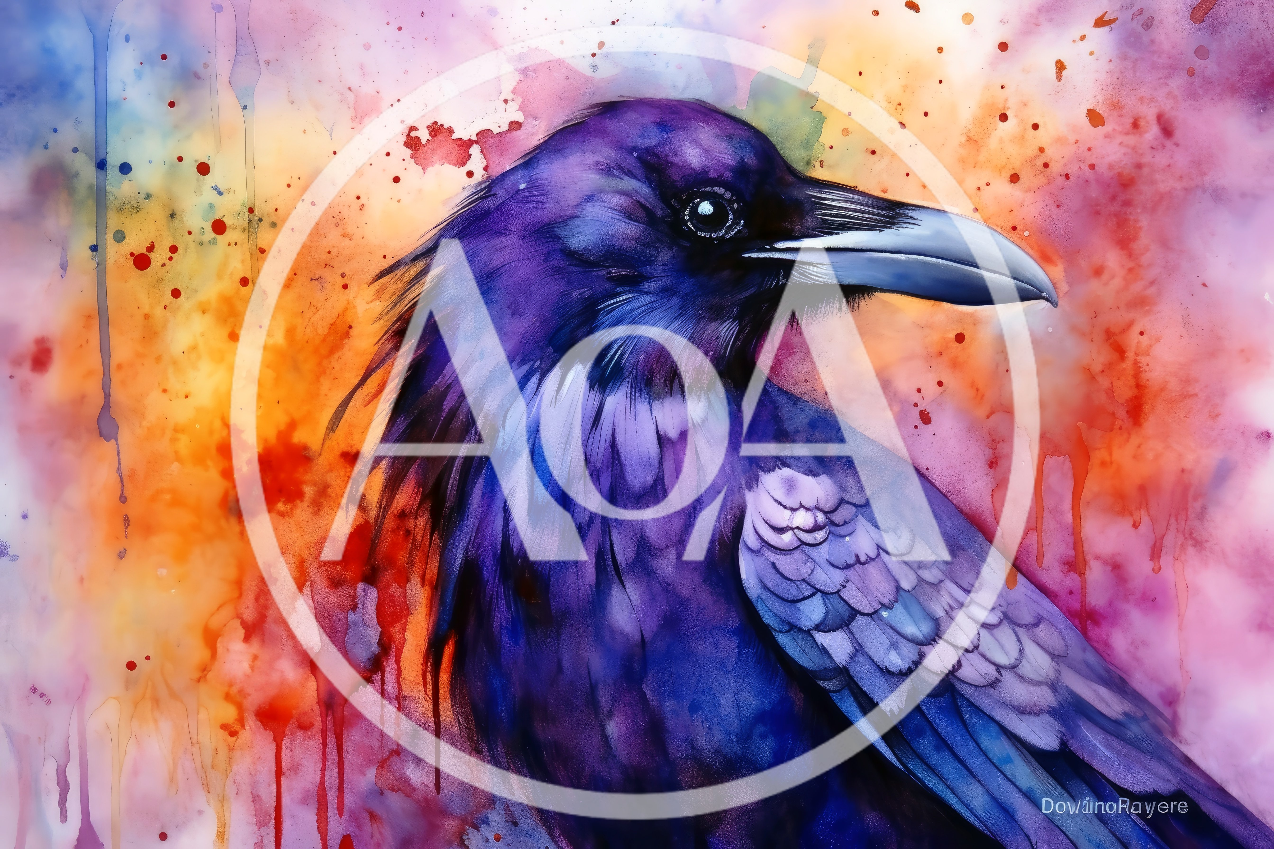 Watercolor Painting Of A Majestic Purple Raven