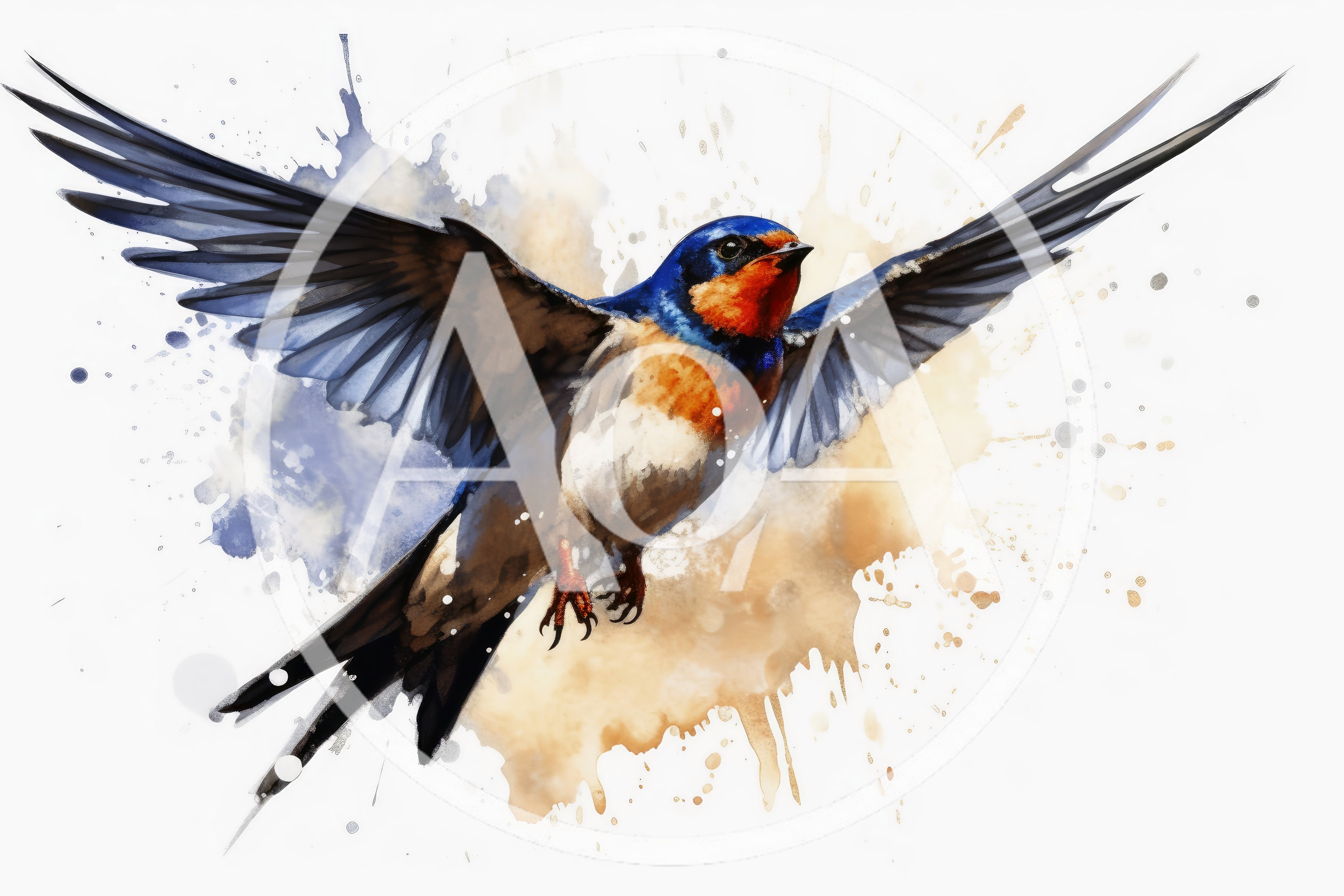 Watercolor Illustration Of A Barn Swallow In Flight