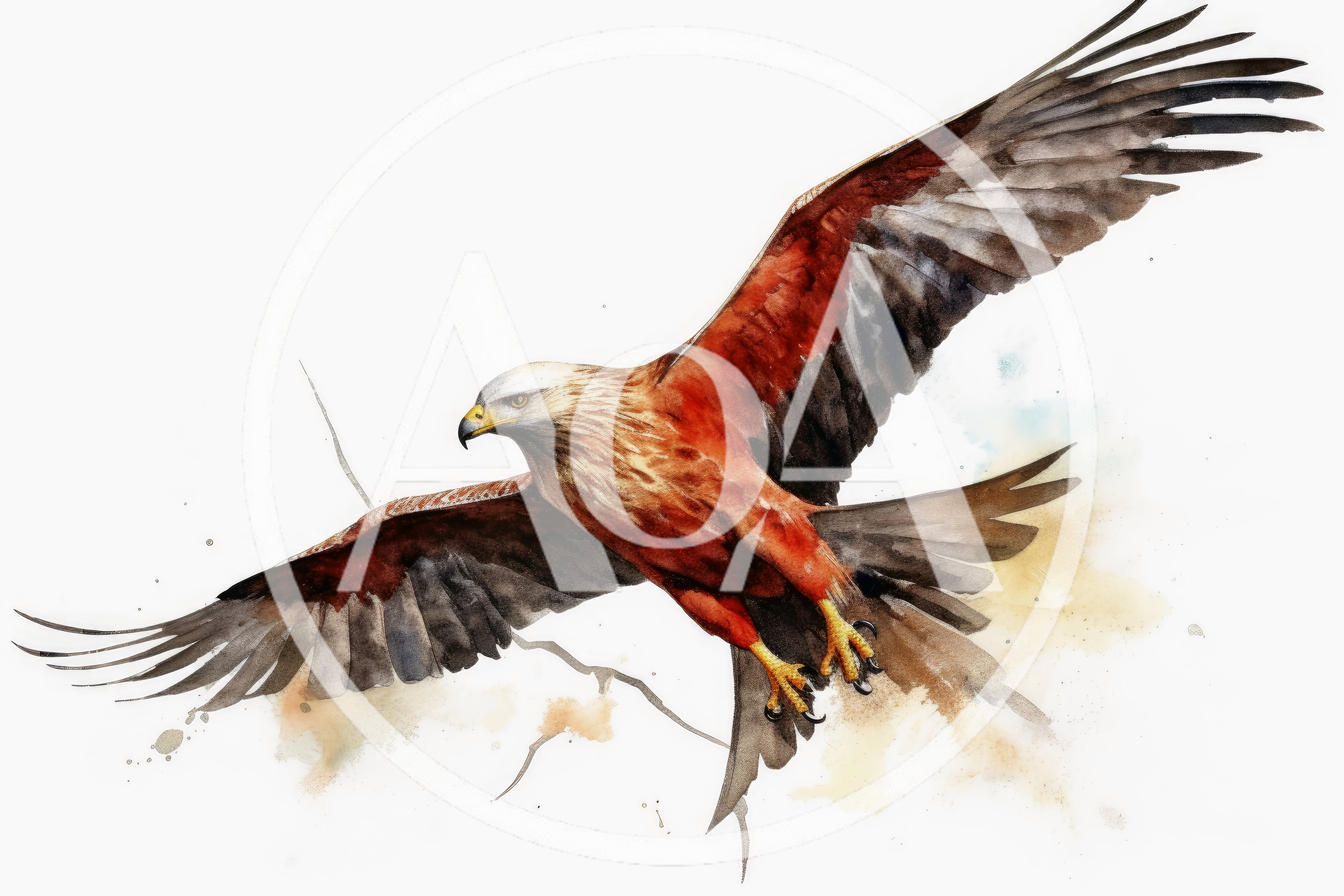 Watercolor Illustration Of A Red Kite In Flight
