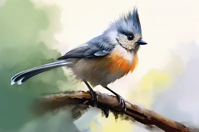 Tufted Titmouse Perched On A Tree Branch