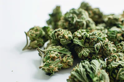 Dried Cannabis Flower Buds On White Background