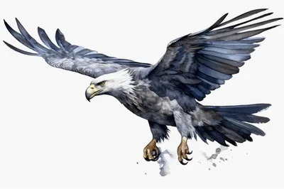 Watercolor Illustration Of A Bald Eagle In Flight