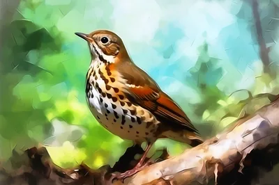 Wood Thrush Perched On A Tree Branch