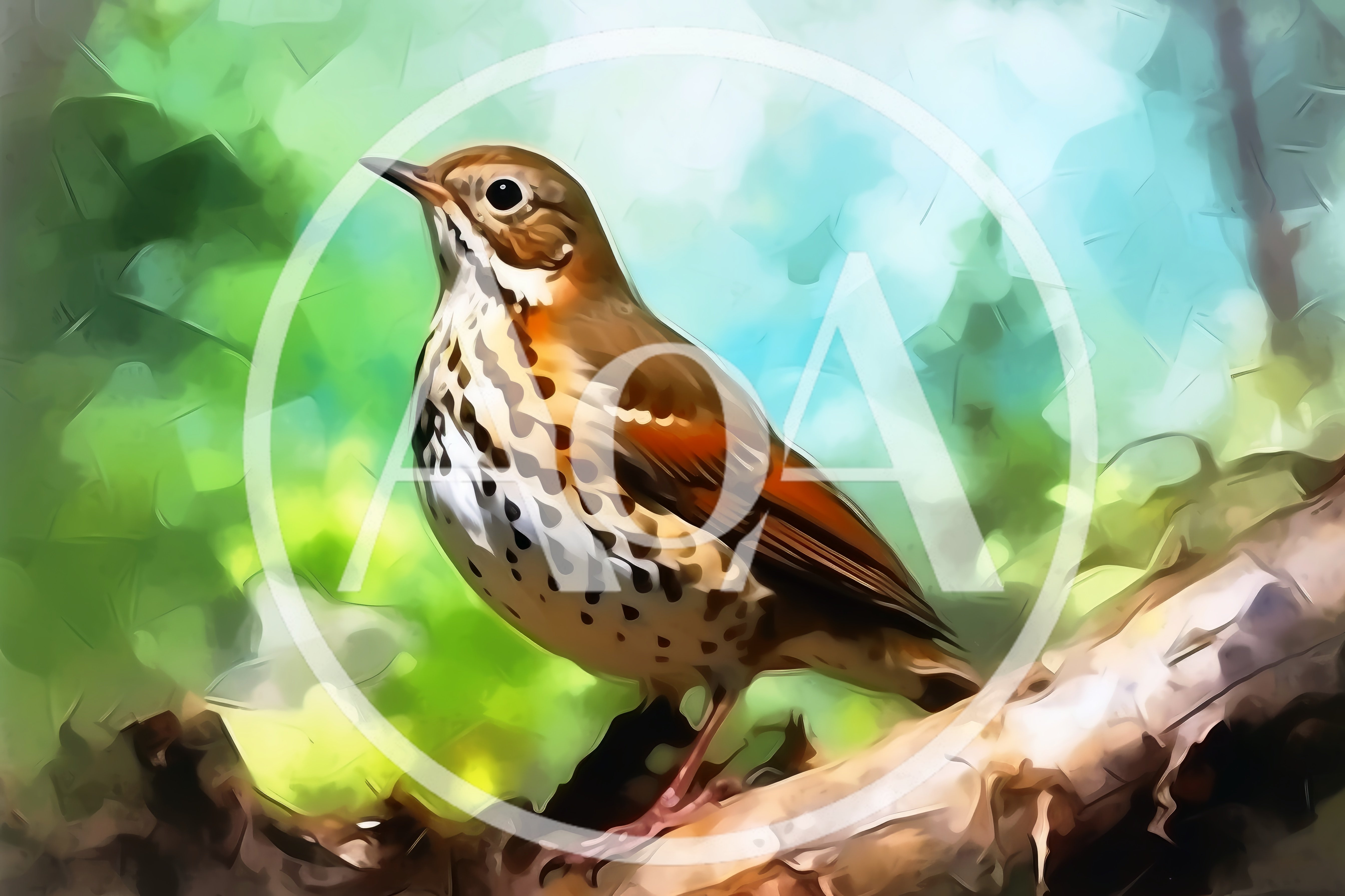 Wood Thrush Perched On A Tree Branch