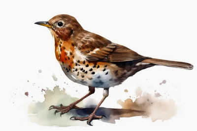 Watercolor Illustration Of A Redwing Thrush Bird