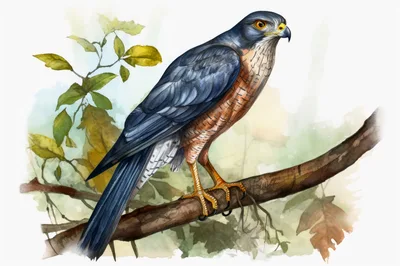 Watercolor Illustration Of A Sharp Shinned Hawk Perched