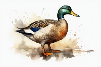 Watercolor Illustration Of A Mallard Duck
