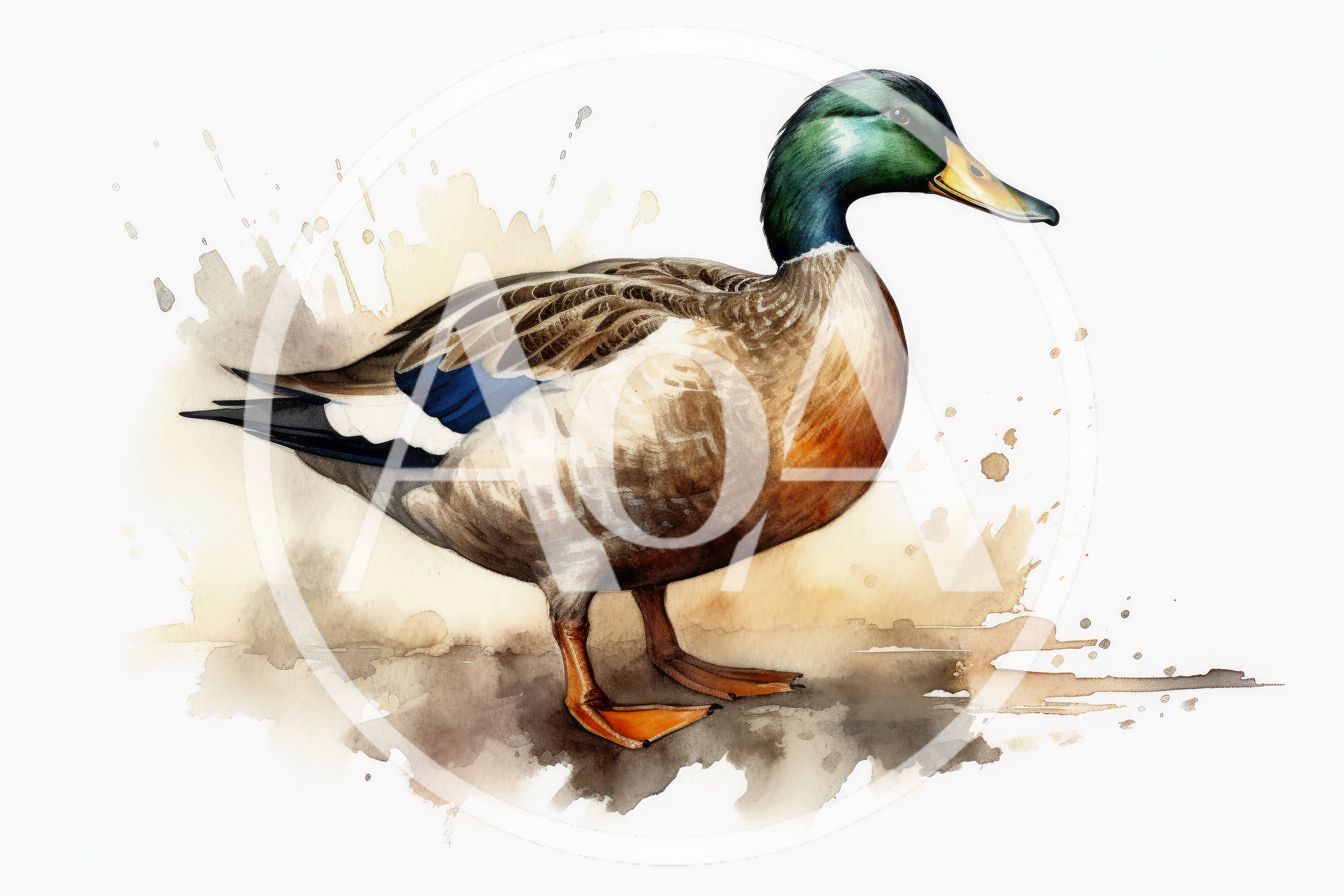 Watercolor Illustration Of A Mallard Duck