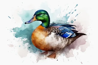 Watercolor Illustration Of A Mallard Duck