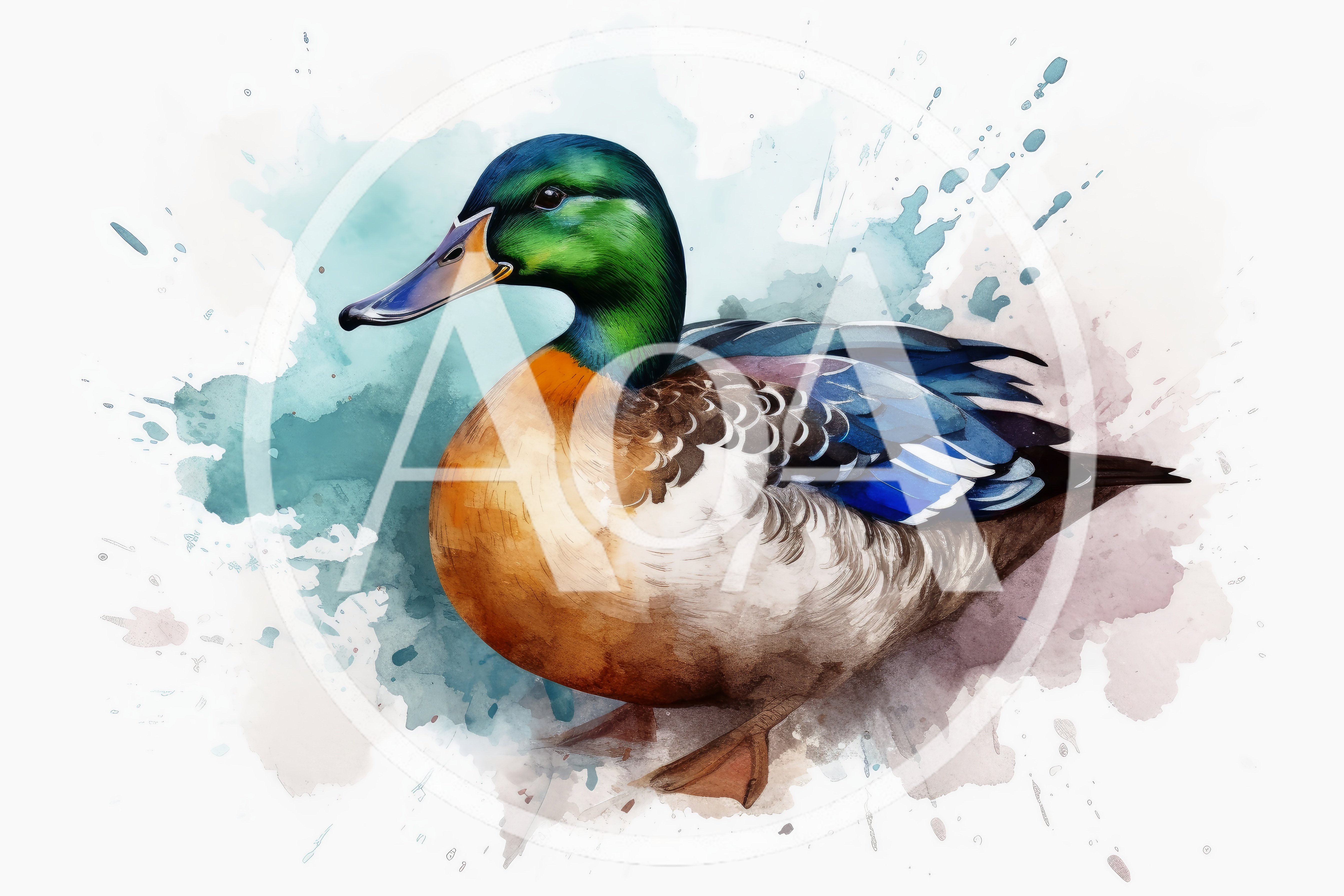 Watercolor Illustration Of A Mallard Duck