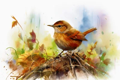 Watercolor Illustration Of A Small Brown Bird