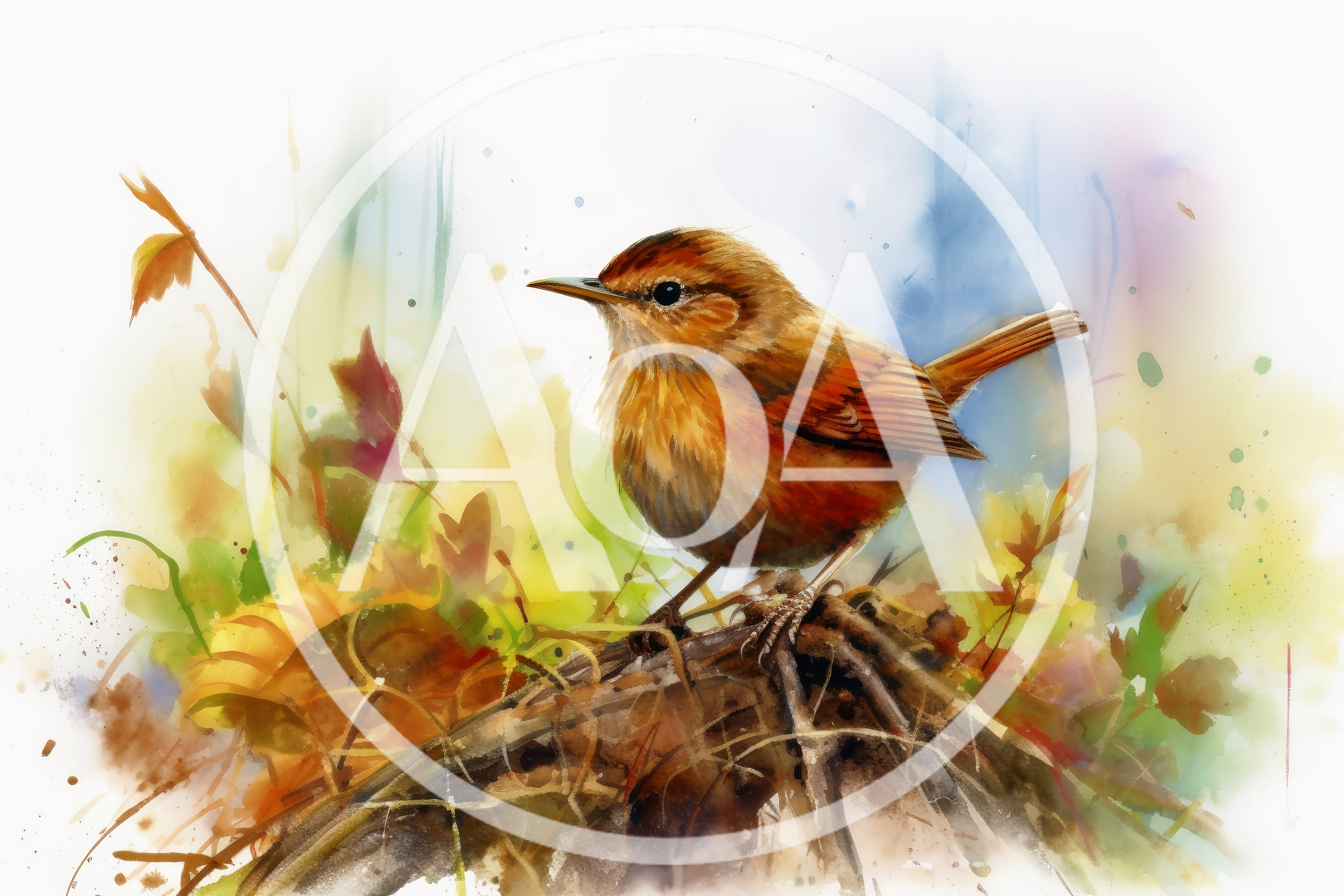Watercolor Illustration Of A Small Brown Bird
