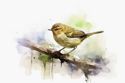 Watercolor Illustration Of A Small Warbler Bird