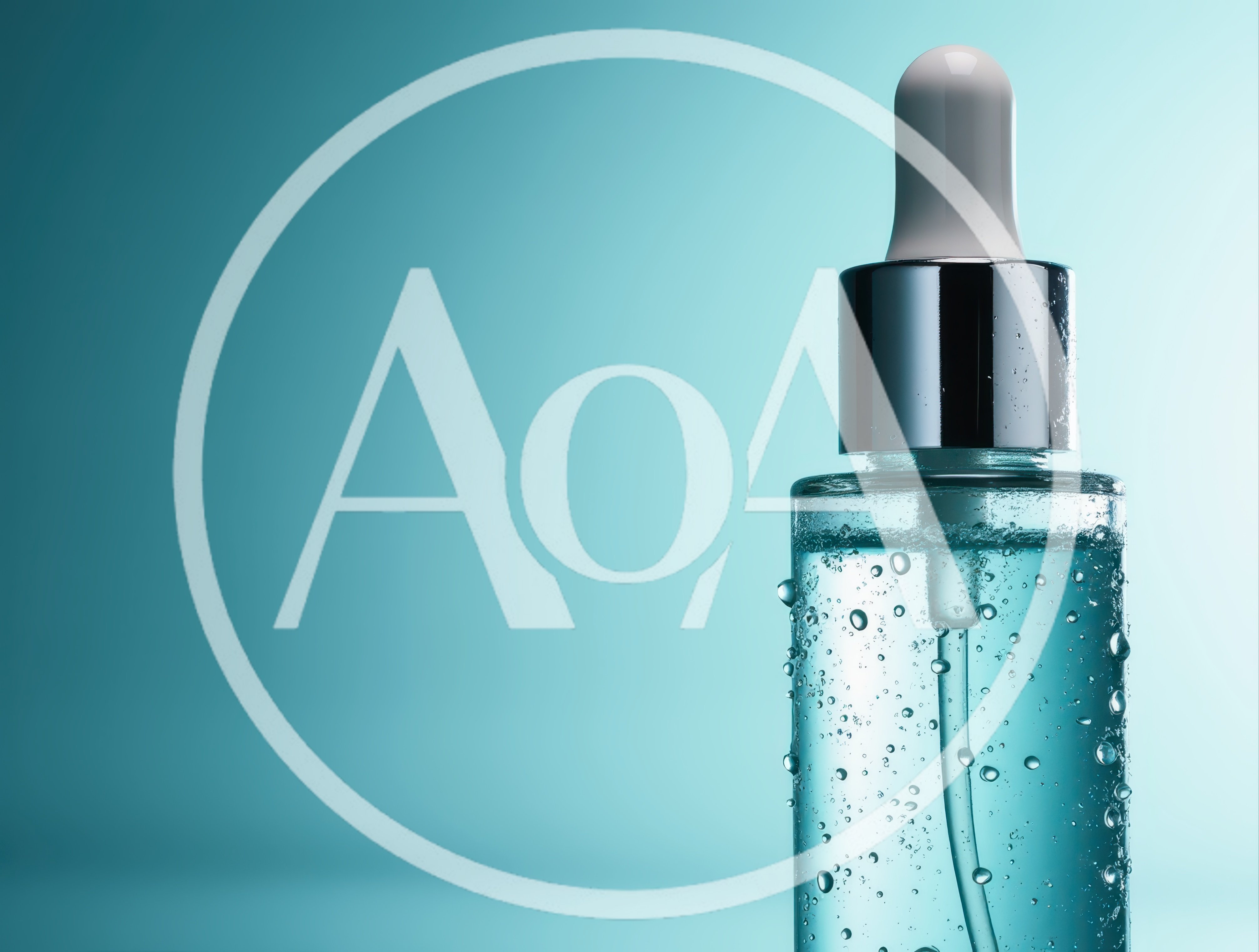 Blue Serum Bottle With Dropper And Water Droplets