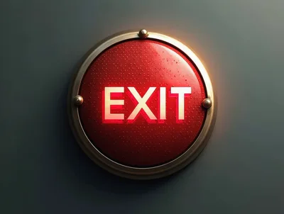 Illuminated Red Circular Exit Sign On Wall
