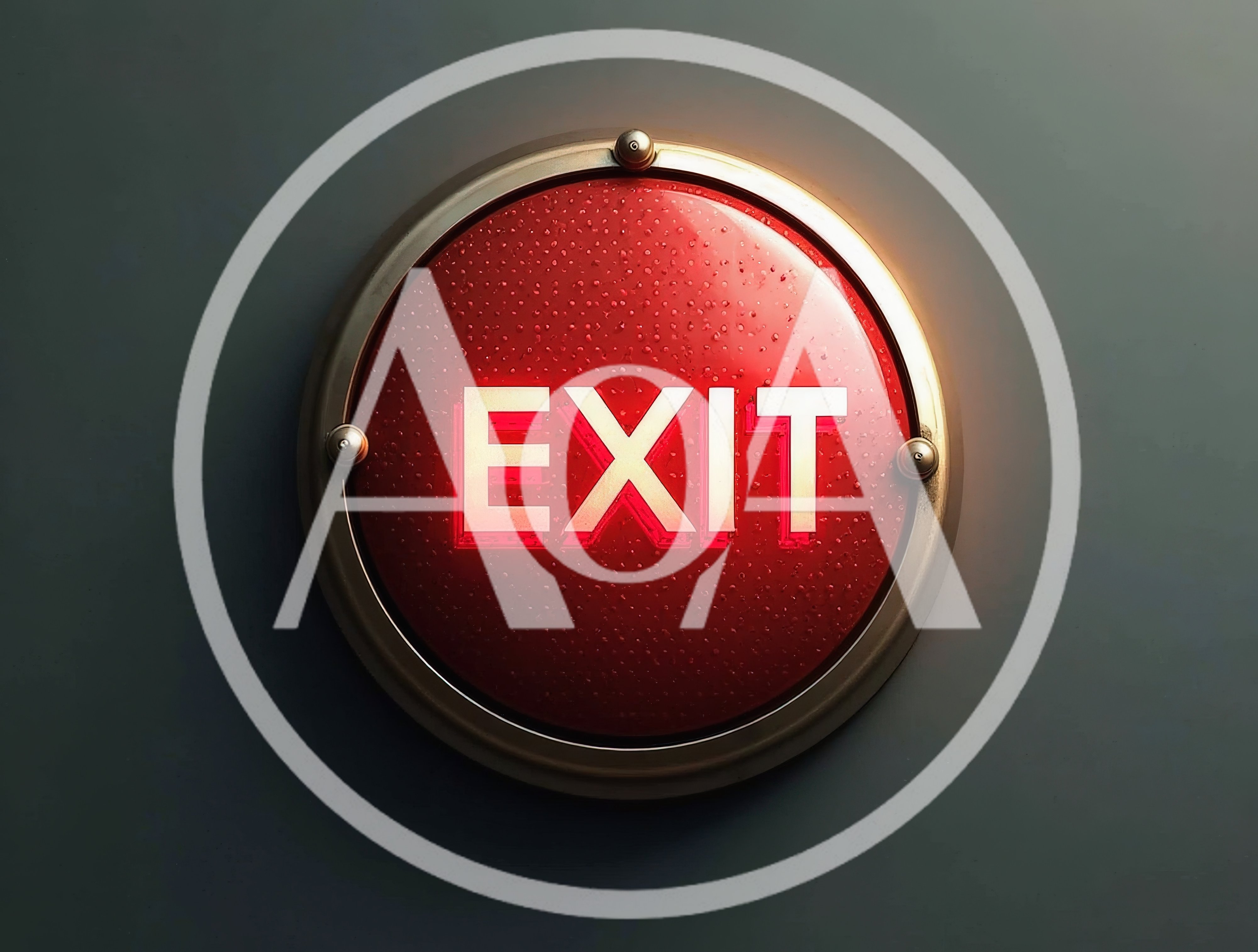 Illuminated Red Circular Exit Sign On Wall